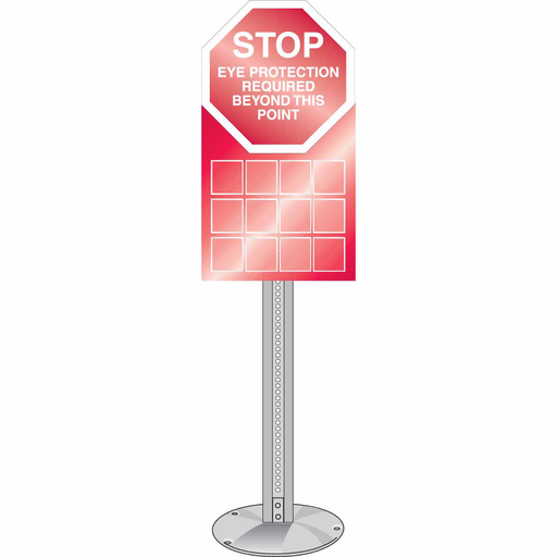 Product image for Brady 50914 STOP Eye Protection Required Beyond This Point Sign, 36" H x 18" W, White on Red