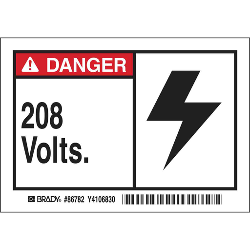 Product image for Brady 86782 DANGER 208 Volts Labels, Pack of 5 Labels