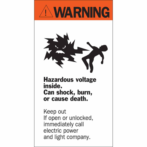 Product image for Brady 46346 WARNING HAZARDOUS VOLTAGE INSIDE Sign, 8" H x 4.5" W x 0.0035" D, Black/Red on White