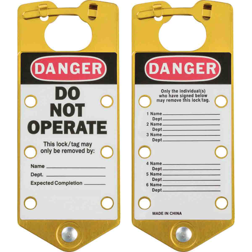 Product image for Brady 65974 Labeled Group Lockout Hasps, Gold, Pack /5