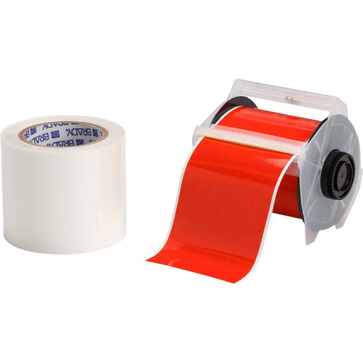 Product image for Brady 142167 GlobalMark Series ToughStripe Polyester Floor Marking Labels, 4" W x 100' L, Kit of 2 Rolls, Red