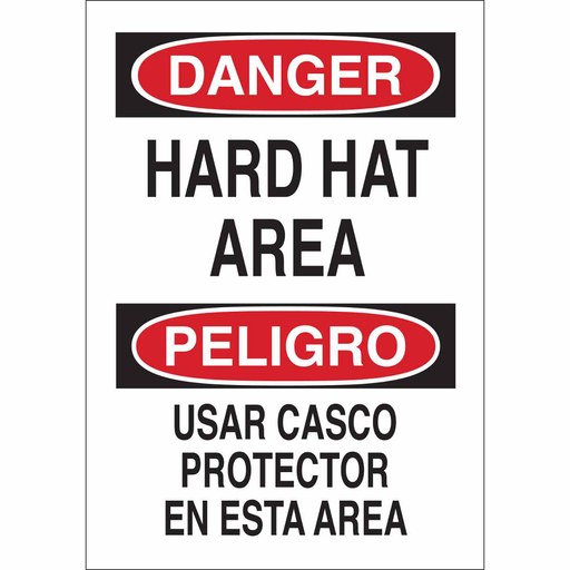 Product image for Brady 38864 Bilingual DANGER Hard Hat Area Sign, 14" H x 10" W x 0.06" D, Polystyrene, 14" H x 10" W x 0.06" D, Polystyrene