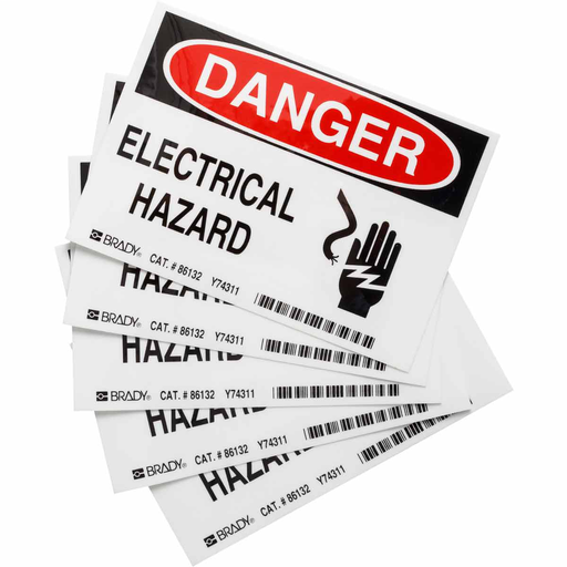 Product image for Brady 86132 (5/Package) DANGER Electrical Hazard Sign, 3.5" H x 5" W x 0.006" D, Polyester