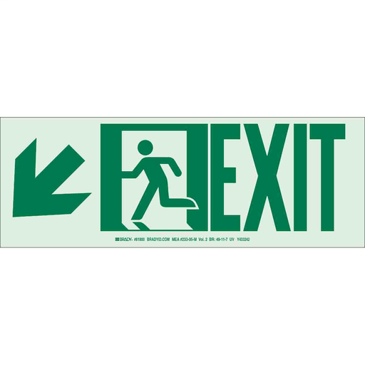 Product image for Brady 81798 Exit Sign, 5" H x 14" W x 0.0096" D, Diagonal Down/Left