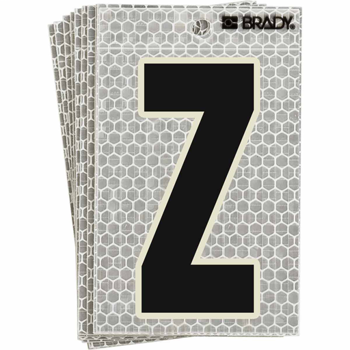 Product image for Brady 3020-Z 3020 Series Glow in the Dark Number and Letter Labels, Black/Green Glow on Silver, Pack of 10 Labels, Z