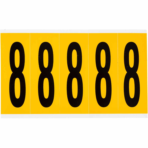 Product image for Brady 1560-8 15 Series Pressure Sensitive Vinyl Number Labels - 3.875" H, Black on Yellow, 8