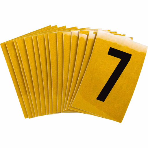 Product image for Brady 5920-7 5920 Reflective Number and Letter Labels, 1.5" H x 1" W, Pack of 25 Labels, Black on Yellow, 7