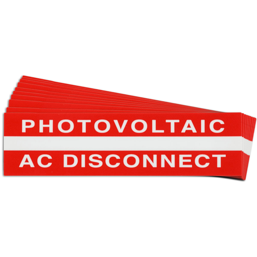 Product image for Brady 149837 Pre-Printed SOLAR AC DISCONNECT Warning Labels, 1"x4" Vinyl, 25Pk