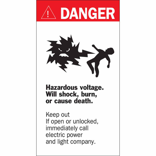 Product image for Brady 46347 DANGER HAZARDOUS VOLTAGE INSIDE Sign, 8" H x 4.5" W x 0.0035" D, Black/Red on White