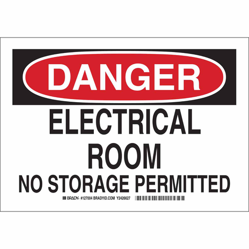 Product image for Brady 127003 DANGER Electrical Room No Storage Permitted Sign, 7" H x 10" W x 0.06" D, Polystyrene