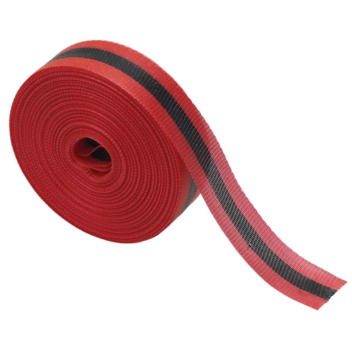 Product image for Brady 91179 Outdoor Barricade Tape Roll - Woven Polypropylene, Horizontal Stripes, Black on Red, 2" x 200'
