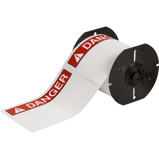 Product image for Brady B30-25-595-ANSIDA B30 Series Indoor/Outdoor Vinyl Labels with Header, 4" H x 6" W, Roll of 175 Labels, Red on White