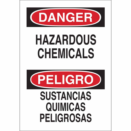 Product image for Brady 38574 Bilingual DANGER Hazardous Chemicals Sign, 14" H x 10" W x 0.035" D, Aluminum