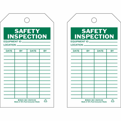 Product image for Brady 86611 Inspection & Material Control Tags, SAFETY INSPECTION, 7" H x 4" W, Green on White