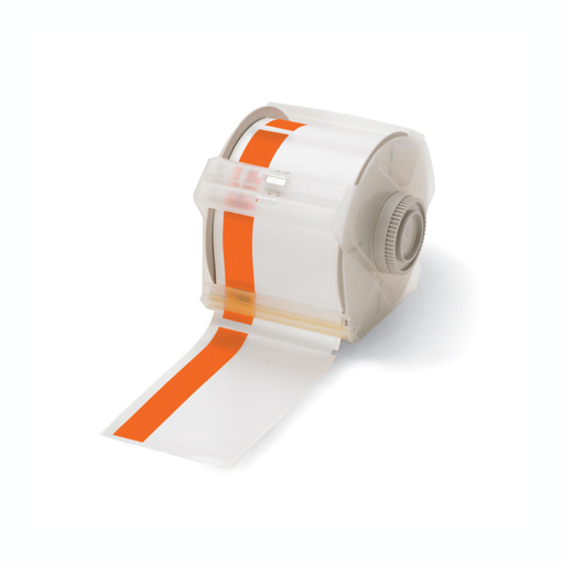 Product image for Brady 113156 GlobalMark Series Indoor-Outdoor Vinyl Labels, 2.25" W x 100' L, Orange/White