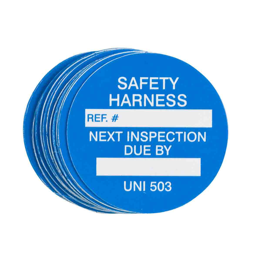 Product image for Brady UNI-UNI503 B Universal Tag Safety Harness Inserts, REF. #: NEXT INSPECTION DUE BY:, White on Blue, 1.715" Dia