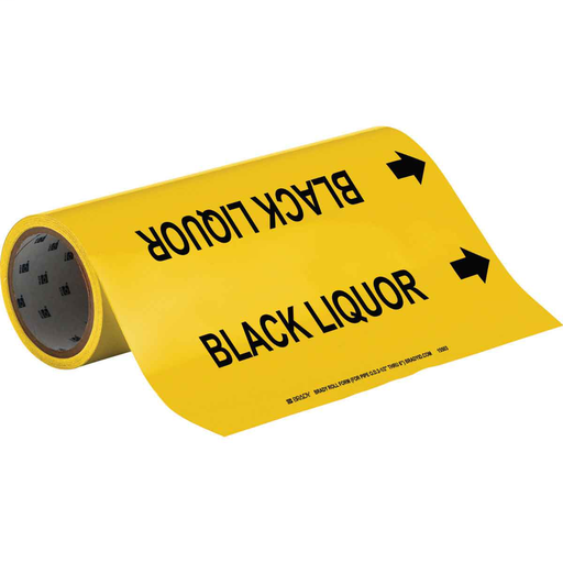 Black Liquor Pipe Marker, 30' H x 12" W, Roll of 30', Fits Pipes, 2.5" Dia. Thru 6" Dia.