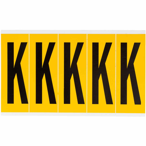 Product image for Brady 1560-K 15 Series Pressure Sensitive Vinyl Letter Labels - 3.875" H, Black on Yellow, K
