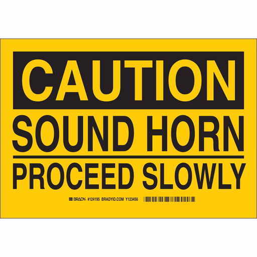 Product image for Brady 124197 CAUTION Sound Horn Proceed Slowly Sign, 10" H x 14" W x 0.06" D, Polystyrene