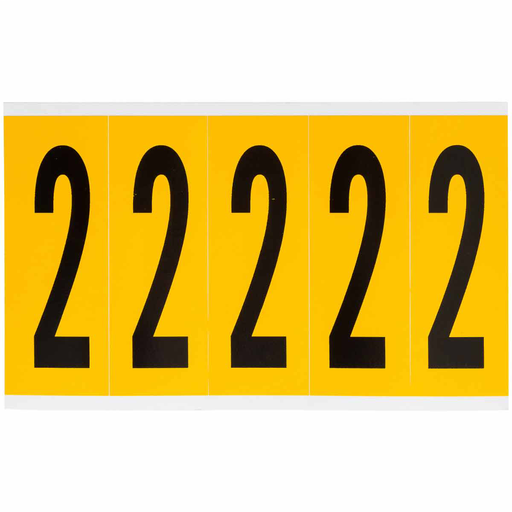 Product image for Brady 1560-2 15 Series Pressure Sensitive Vinyl Number Labels - 3.875" H, Black on Yellow, 2