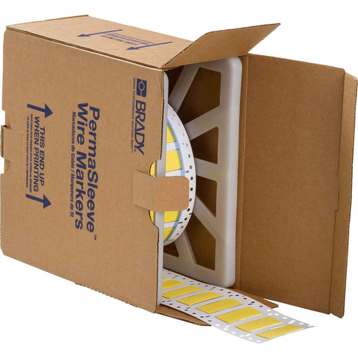 Product image for Brady PS-500-2-YL-2 PermaSleeve Polyolefin Wire Marking Sleeves, Yellow, 0.5" Dia x 1" W, Roll of 1000 Each