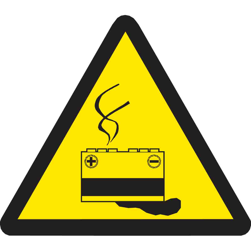 Product image for Brady 60219 Warning Labels: Vinyl, Black on Yellow, 2" H x 4" W, Battery Hazard Pictogram