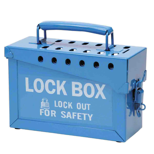 Product image for Brady 45190 Portable Metal Group Lockout Box, Blue, 40 Lock Capacity