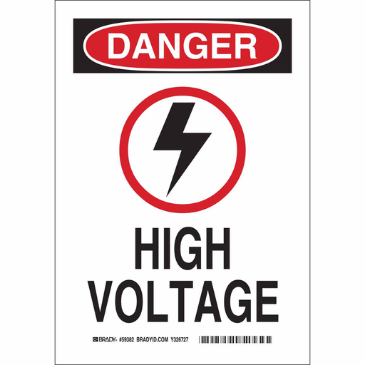 Product image for Brady 19527 DANGER High Voltage w/Pictogram Sign, 14" H x 10" W x 0.006" D, Polyester