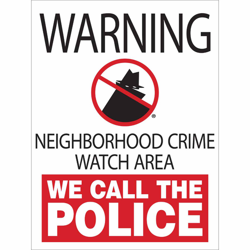 Product image for Brady 115504 WARNING Neighborhood Crime Watch Area We Call The Police Sign, 24" H x 18" W x 0.090" D, Aluminum