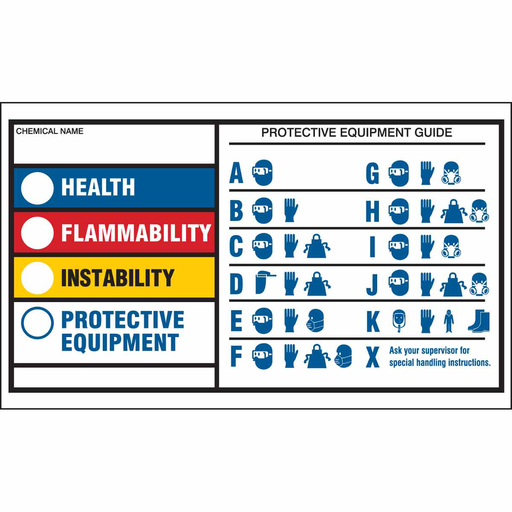 Product image for Brady 60333 HEALTH FLAMMABILITY REACTIVITY PROTECTIVE EQUIPMENT Labels, 3" H x 5" W