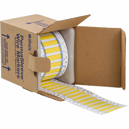 Product image for Brady PS-250-2-YL-S PermaSleeve Polyolefin Wire Marking Sleeves, Yellow, 0.25" Dia x 2" W, Roll of 500 Each