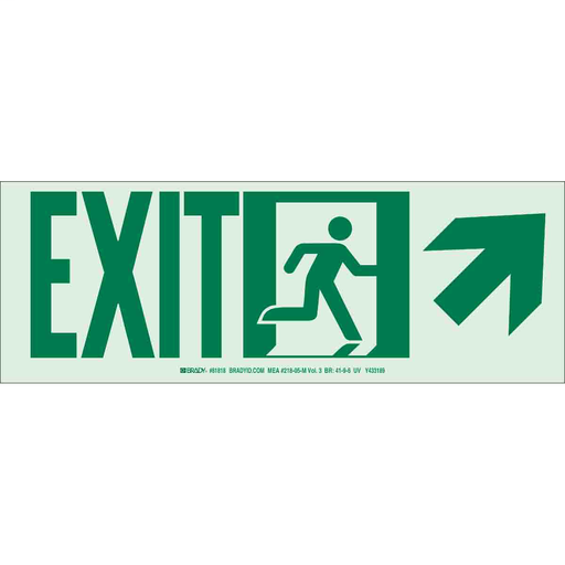 Product image for Brady 81818 Exit Sign, 5" H x 14" W x 0.0096" D, Arrow Direction: Diagonal Up/Right