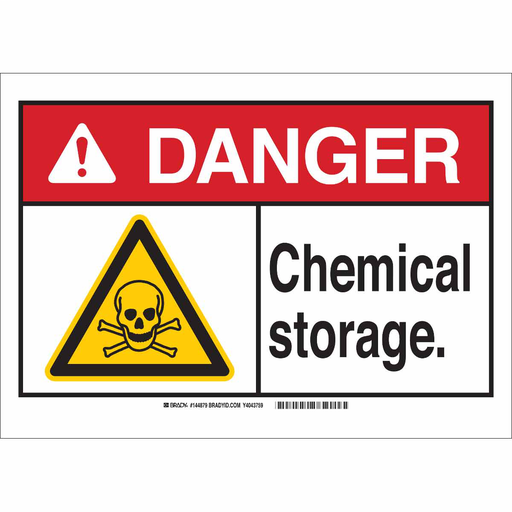 Product image for Brady 144881 DANGER Chemical Storage. Sign, 7" H x 10" W x 0.006" D, Polyester