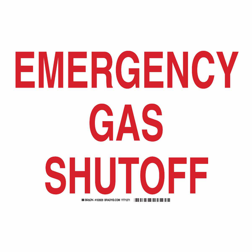Product image for Brady 103930 Emergency Gas Shutoff Sign, 14" H x 10" W x 0.006" D, Polyester