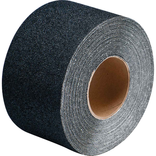 Product image for Brady 110019 NFSI Certified Heavy Duty Anti-Skid Tape Roll - Silicon Carbide Grit, Solid Color, Black, 4" x 60'