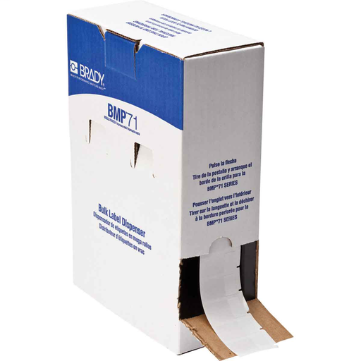 Product image for Brady BM71-30-427 BMP61 BMP71 M611 TLS 2200 Self-Laminating Vinyl Wire and Cable Labels, 1.5" H x 0.75" W, Roll of 2500 Labels, Clear/White