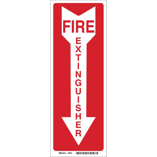 Product image for Brady 47039 Fire Extinguisher Sign, 14" H x 3.5" W x 0.1" D, White on Red, Fiberglass