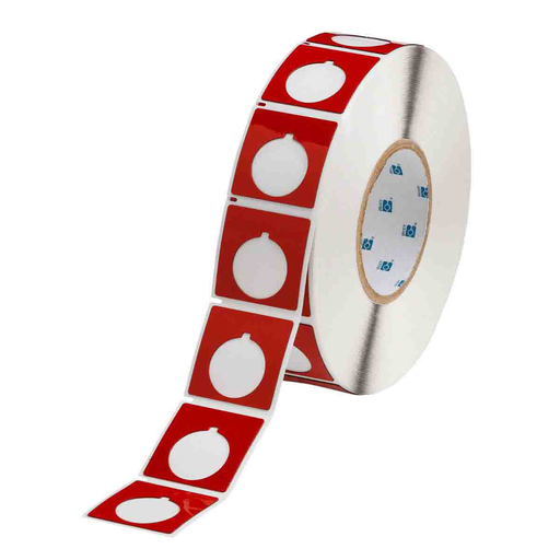 Product image for Brady THTEP-169-593-.5RD Foam Backed Raised Panel Labels, 1.8" H x 1.8" W, Red, Roll of 500 Labels