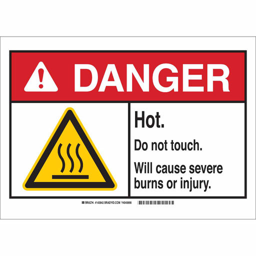 Product image for Brady 143843 DANGER Hot. Do Not Touch. Will Cause Severe Burns Or Injury. Sign, 7" H x 10" W x 0.06" D, Polystyrene