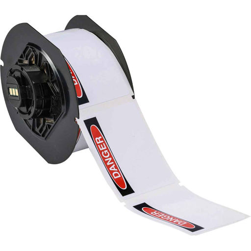 Product image for Brady B30-25-855-OSHADA B30 Series ToughWash Polyester Labels with Header, 4" H x 6.25" W, Roll of 100 Labels, Black/Red on White