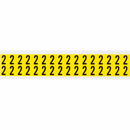 Product image for Brady 3420-2 Repositionable Vinyl 0.625 in Black on Yellow, Numbers 2 Card of 32 Labels