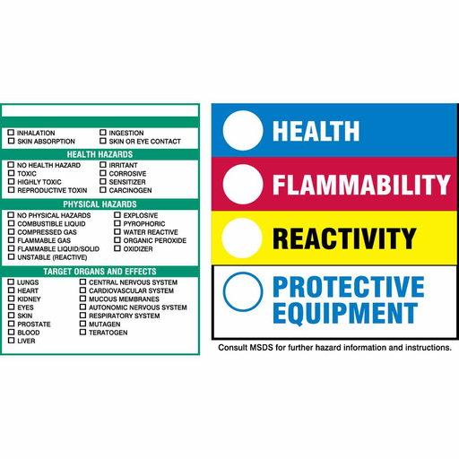 Product image for Brady 60336 HEALTH FLAMMABILITY REACTIVITY PROTECTIVE EQUIPMENT Labels, 6" H x 6" W x 0.0038" D