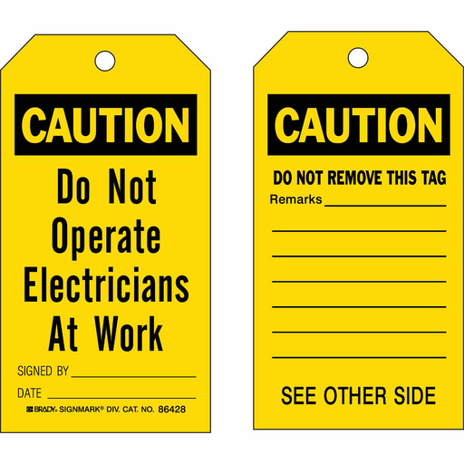 Product image for Brady 86428 Accident Prevention Tags: CAUTION: Do Not Operate Electricians At Work