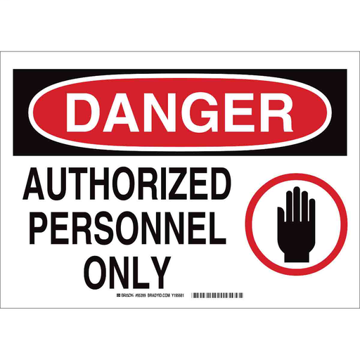 Product image for Brady 95396 DANGER Authorized Personnel Only w/Pictogram Sign, 7" H x 10" W x 0.1" D