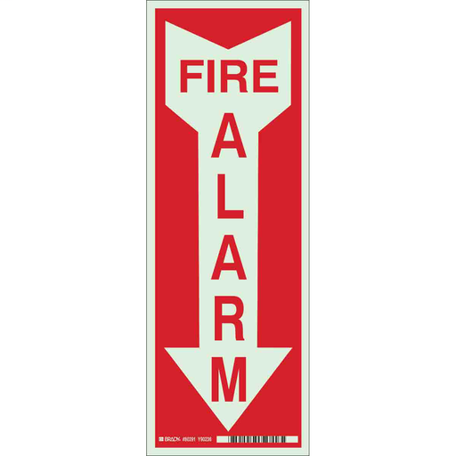 Product image for Brady 80223 Fire Alarm Sign, 14" H x 5" W x 0.008" D, Red on Glow, Polyester