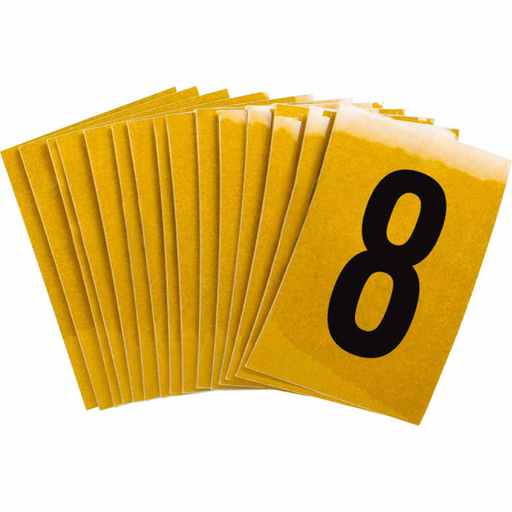 Product image for Brady 5920-8 5920 Reflective Number and Letter Labels, 1.5" H x 1" W, Pack of 25 Labels, Black on Yellow, 8