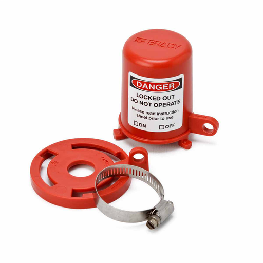 Product image for Brady 113232 Plug Valve Lockouts 3 in H x 3.21 in Dia, Red Polypropylene