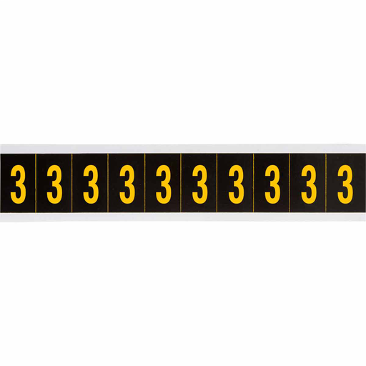 Product image for Brady 7897-3 Outdoor Utility Pressure Sensitive Vinyl Number Labels - 2" H, Yellow on Black, 3