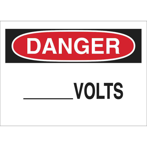Product image for Brady 84927 DANGER___ Volts Sign, 7" H x 10" W x 0.006" D, Polyester, Black/Red on White