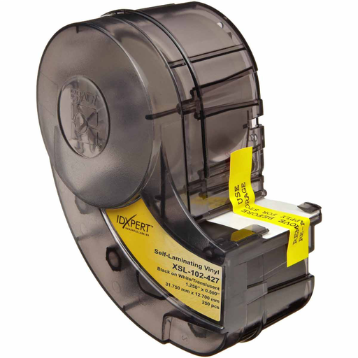 Product image for Brady XSL-102-427 IDXPERT Series Self-Laminating Vinyl Wire and Cable Labels, 1.25" H x 0.5" W, Cartridge of 250 Labels